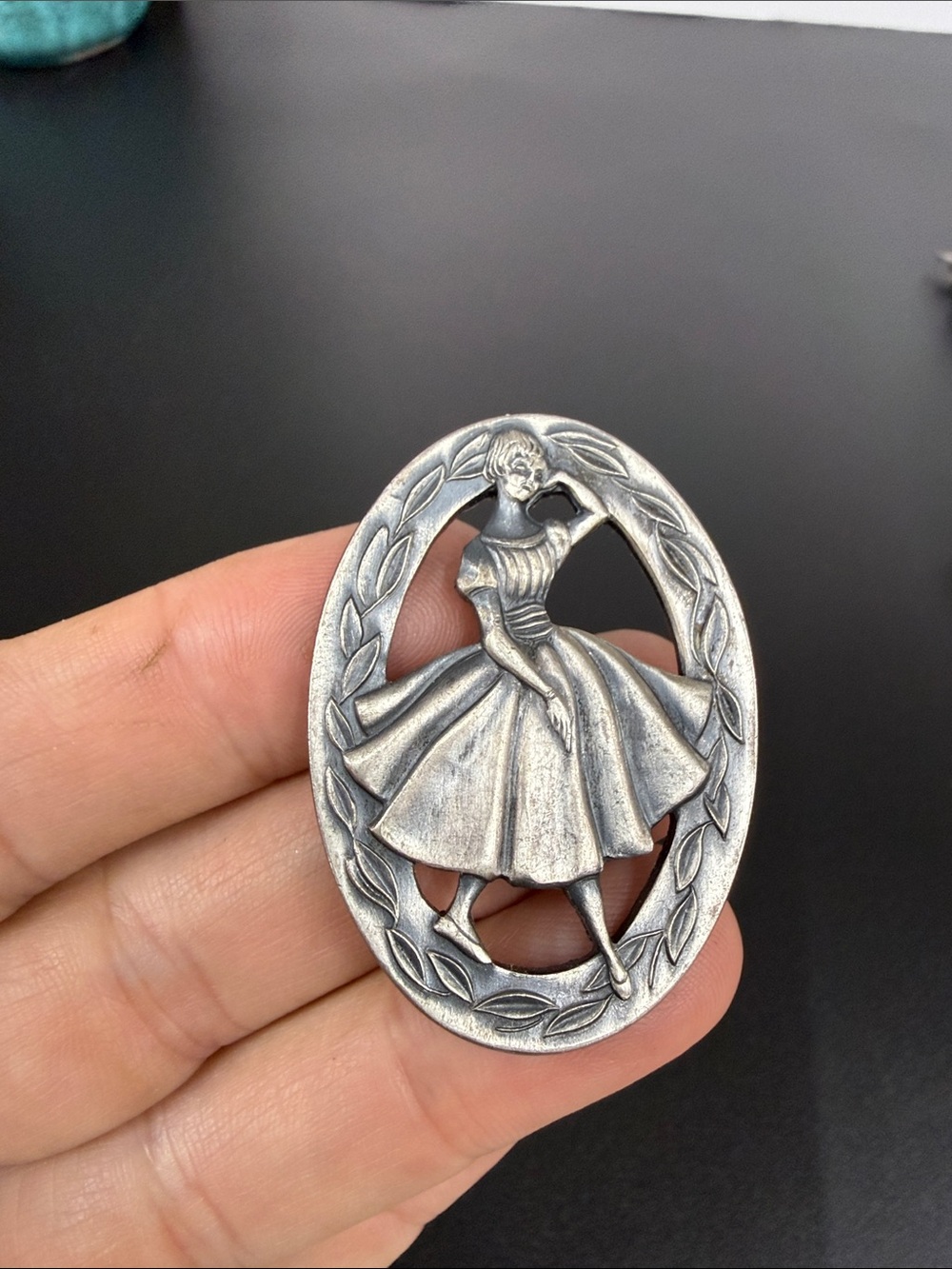Silver Dancing Lady Oval Brooch - Classic Women's Jewelry